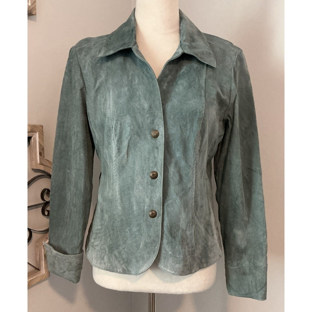 Live A Little  Suede 100% Leather Jacket Light Teal 90s‎ Y2K Women's Small